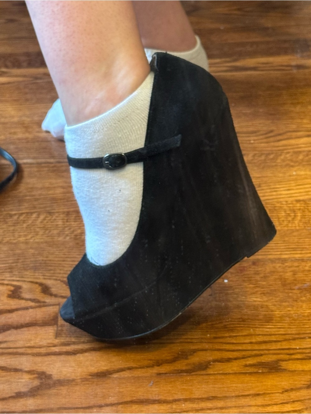 Steve Madden Black Suede Mary Jane Wedge Heels